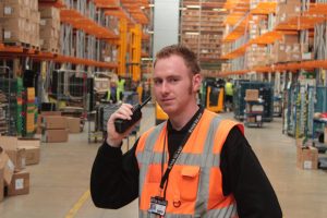 Hytera PD785 DMR walie talkie is use at a warehouse